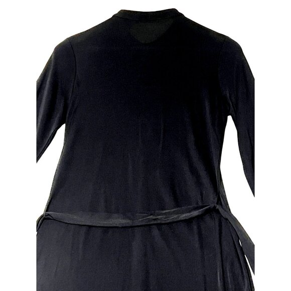 Liz Claiborne Classic Small Black Shirt Dress Tie-Waist Button-Front Long Pocket - Picture 5 of 16